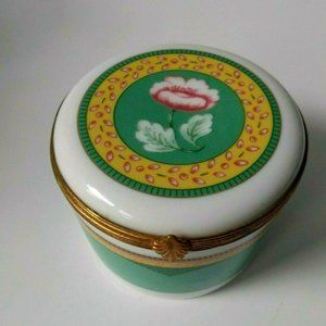 Vtg Limoges France A Raynaud & Co Porcelain Lrg Trinket Box Hinged Candle Cup